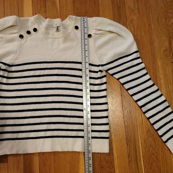 Joie Ruthine Sweater, Breton Stripes, Puff Sleeves, Buttons, Crew Neck, Sz M - Picture 11 of 11